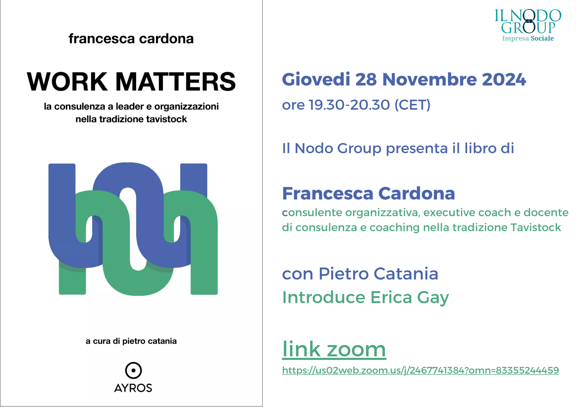 Presentazione Libro Work Matters | 28 Novembre | F. Cardona